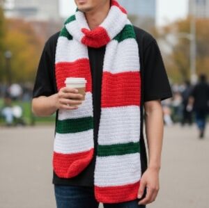 Men And Women Red White and Green Striped Scarf